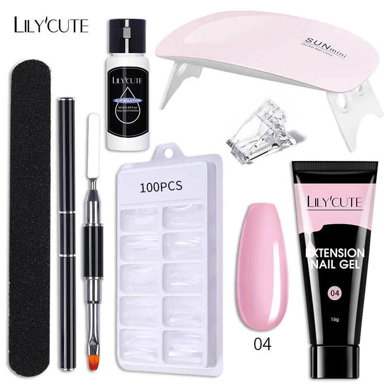 LILYCUTE Nail Gel Set 6W LED Lamp Full Manicure Set