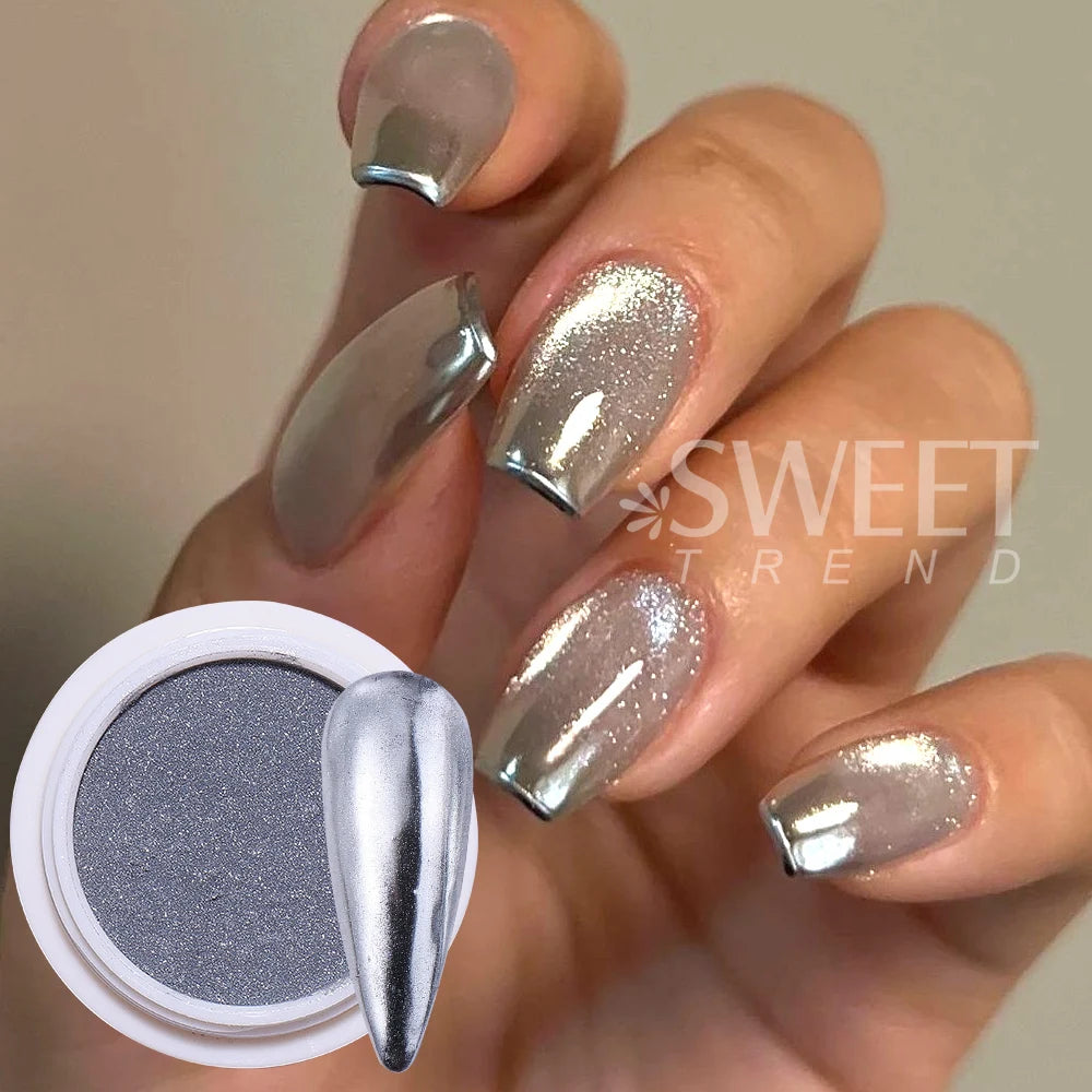 6pcs/set Mirror Silvery Chrome Nail Powder