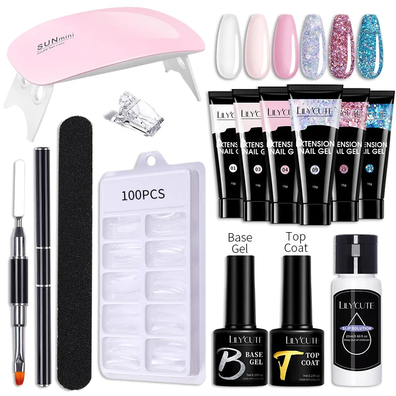 LILYCUTE Nail Gel Set 6W LED Lamp Full Manicure Set